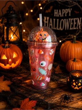Halloween Candy Confetti Tumbler Cup - Pink